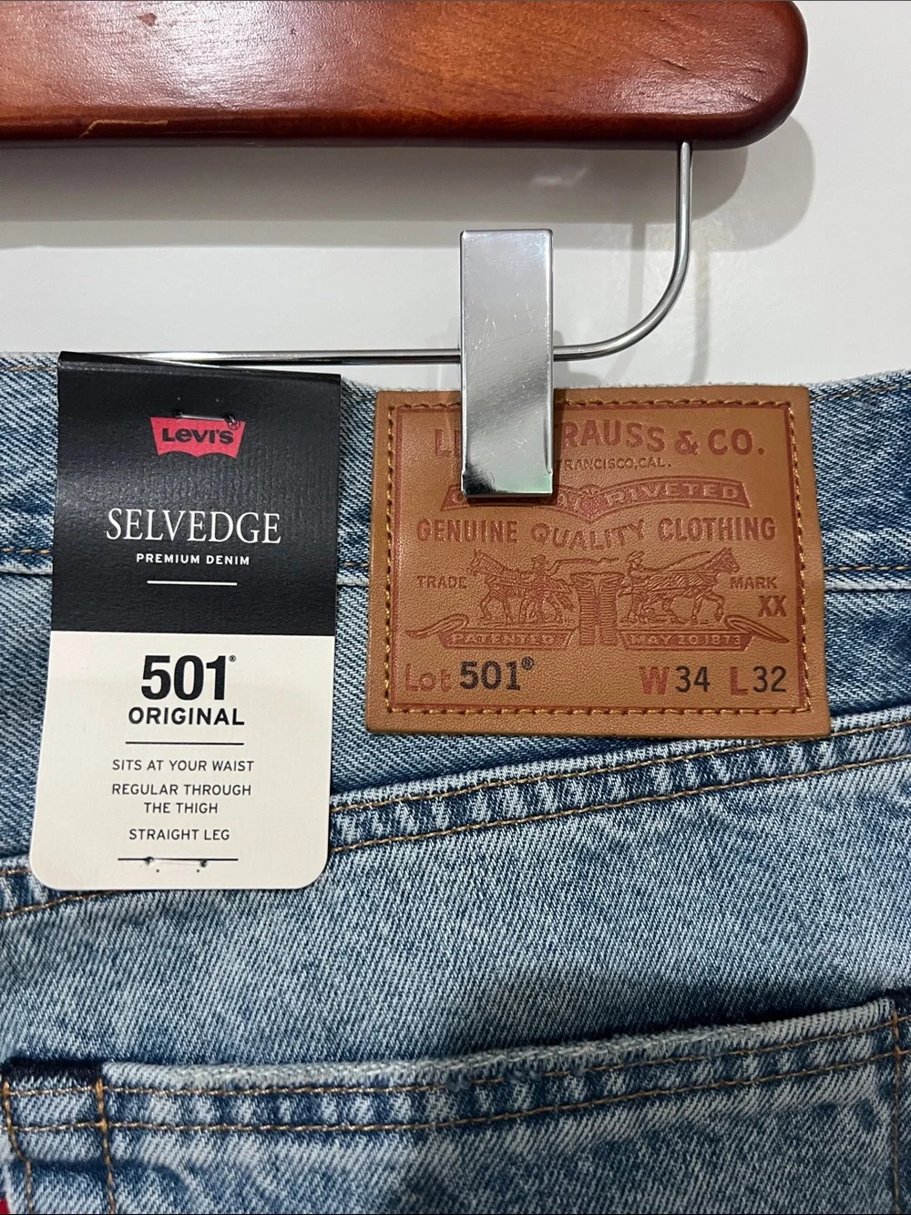 NWT Levi’s Premium Sashiko 501 Selvedge - Medium Wash Sz 34x32, and 33x32